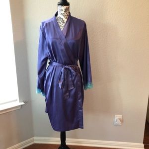 Purple Satin Robe with Ombré Lace Sleeves